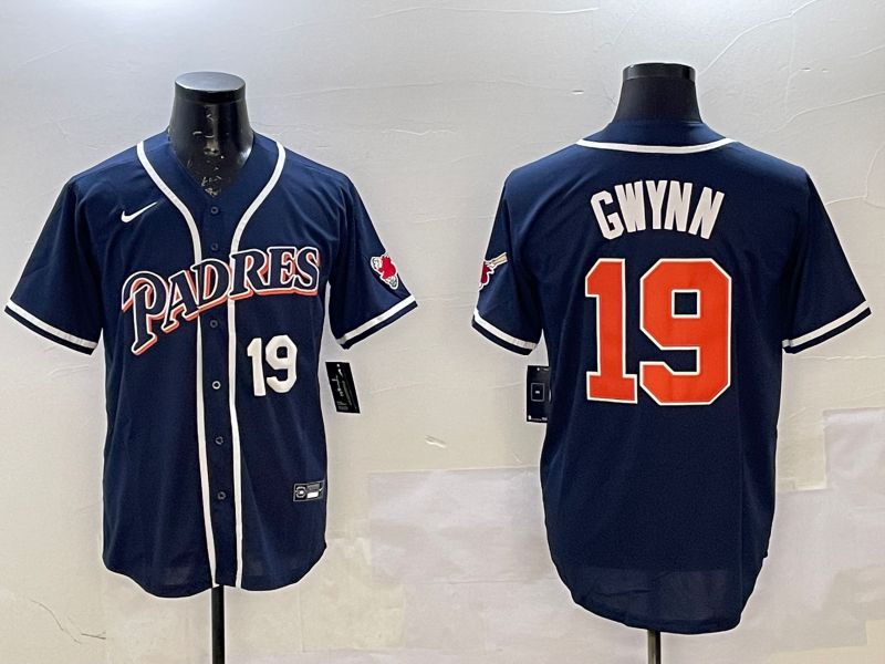 Men San Diego Padres 19 Gwynn Blue Throwback Game 2025 Nike MLB Jersey style 2